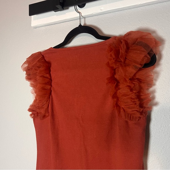 Anthropologie Dolan Tulle Sleeve Tank Top Size Medium Burnt Orange Rust NWT - Picture 6 of 11